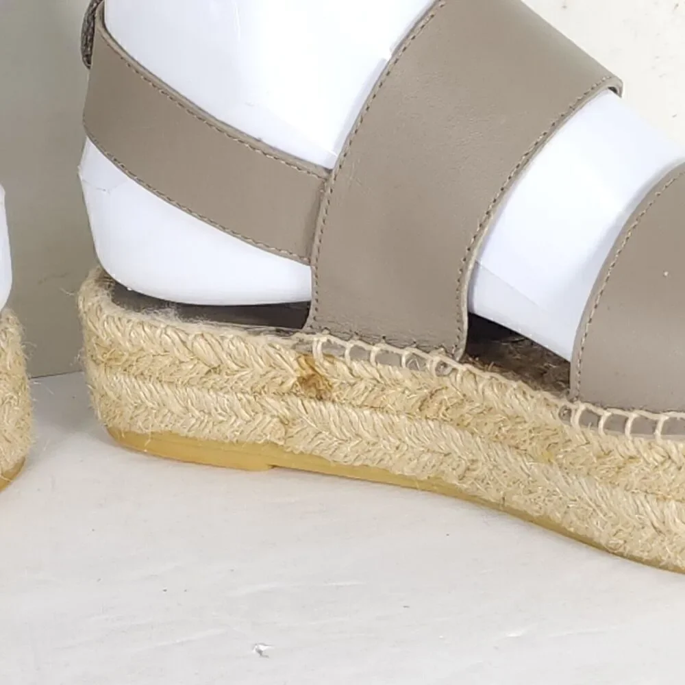 Vince Women's Emilia US 6M Taupe Leather Platform Espadrille Slingback sandals